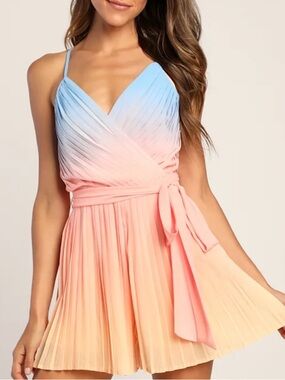 NWT Lulus Pleat the Way Blue and Pink Ombre Pleated Romper